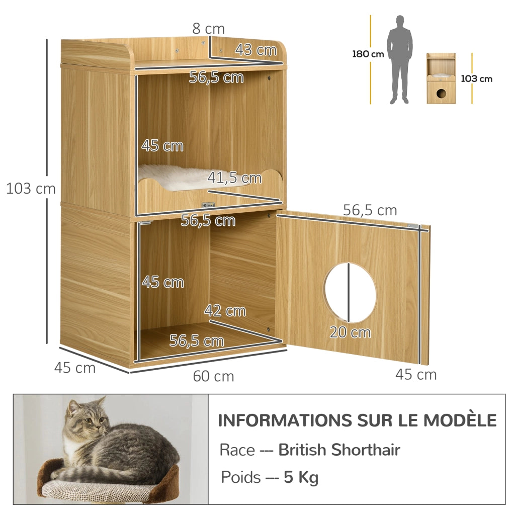 Cassettiera per gatti con porta e cuscino ¨C Minimal ¨C 60x45x103 cm