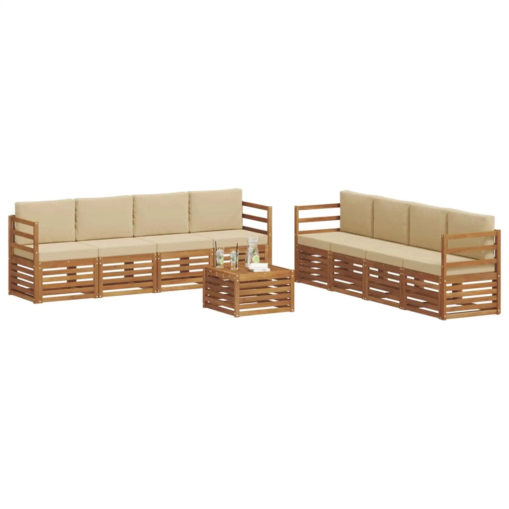 Set di divani da esterno 9 pz Naturale e Beige 3374553