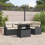 Set Divano da Giardino 6 pcs Nero e Crema polyrattan