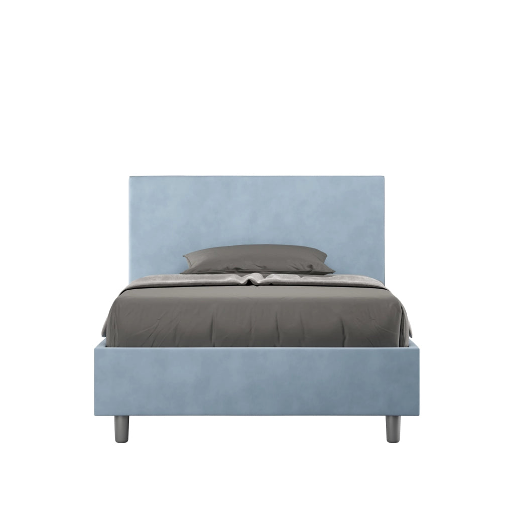 BS COM Letto una piazza e mezza con rete imbottito 110x210 microfibra azzurro