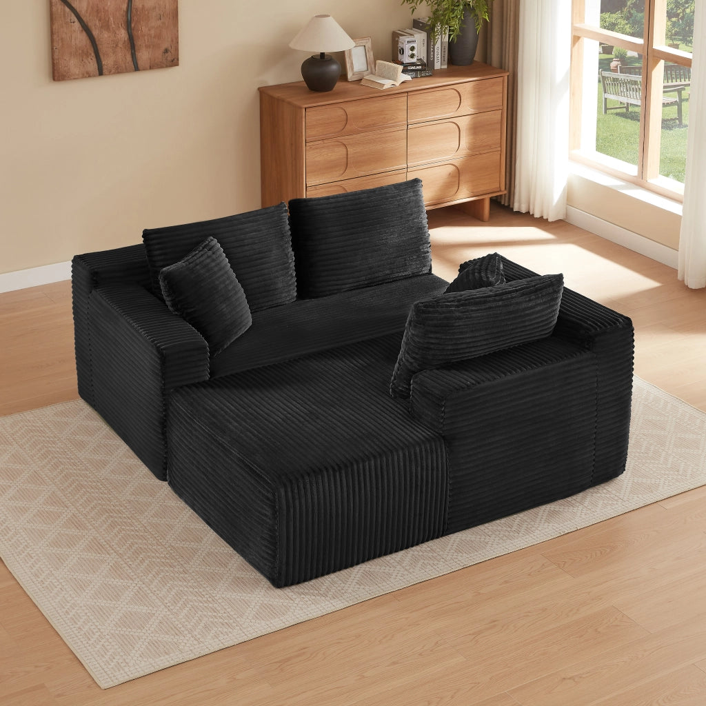 Divano modulare ad angolo nero in schiuma memory con molle e chaise longue ampia