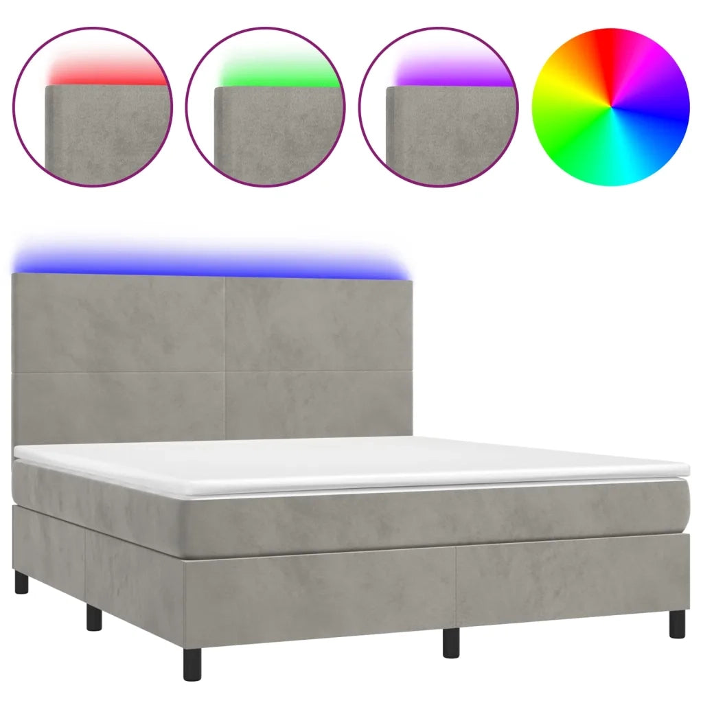 Letto a Molle Materasso e LED Grigio Chiaro 180x200 cm Velluto