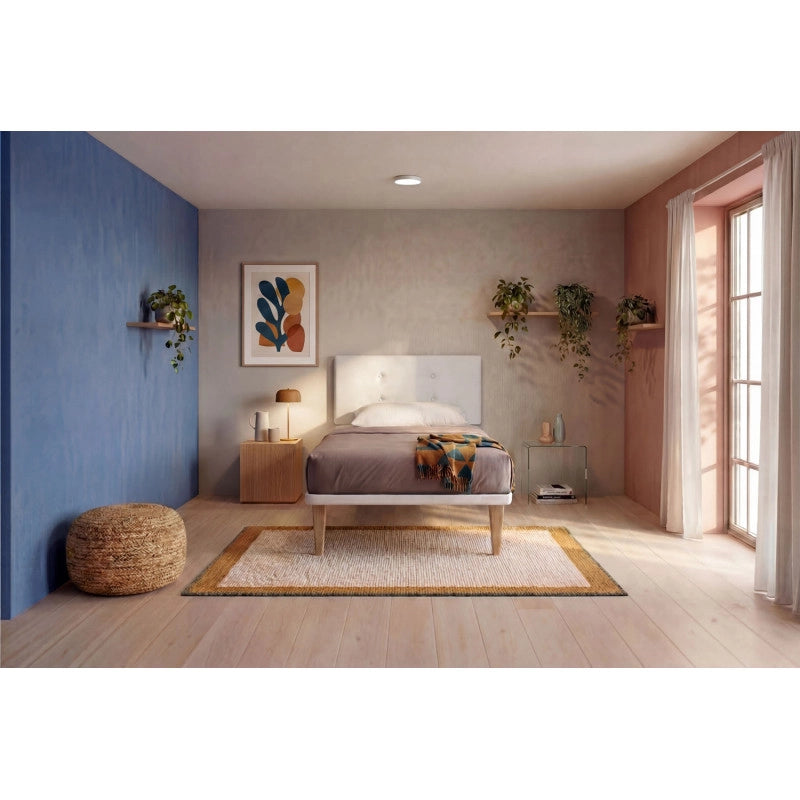 Letto imbottito Singolo 80x200 cm Button - Bianco,Similpelle,Con rete