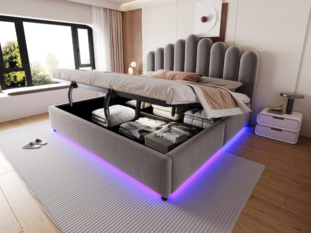 letto imbottito velluto grigio 180 x 200 cm