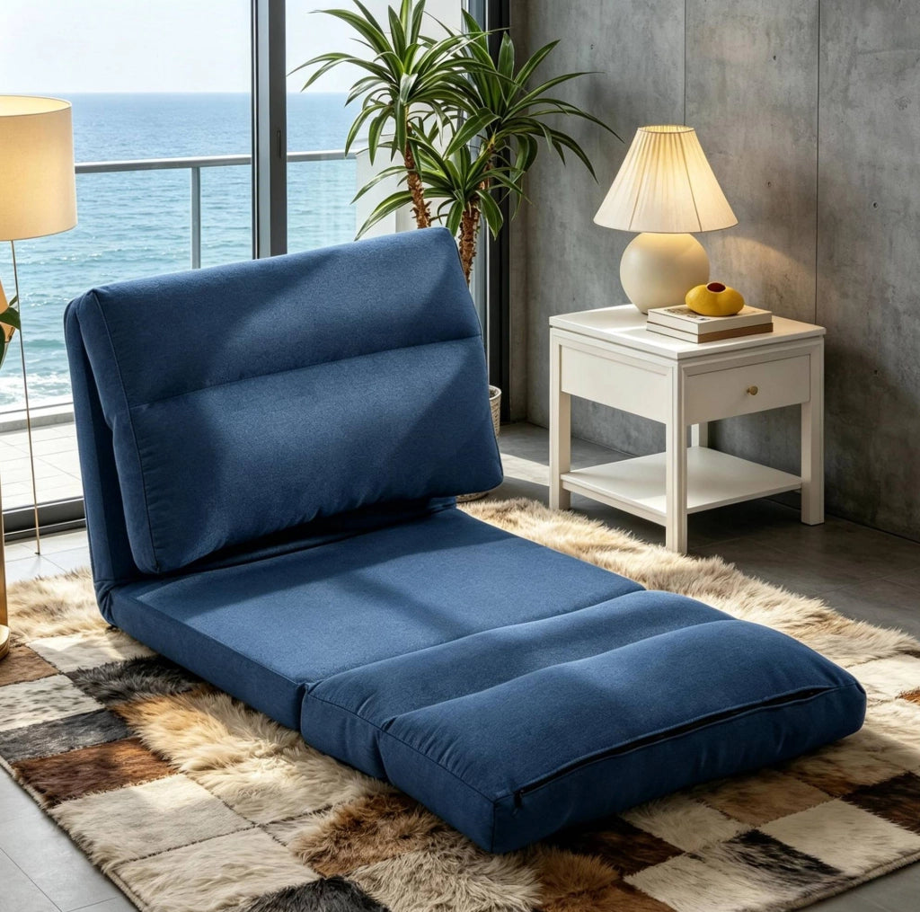 Poltrona da pavimento blu regolabile e trasformabile