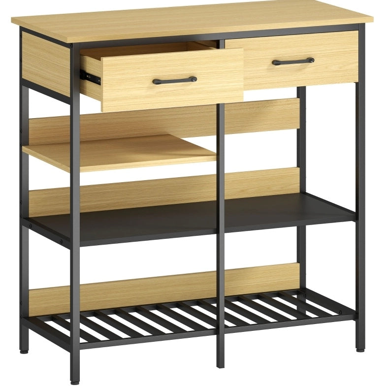 Credenza in legno naturale con 2 cassetti e 3 ripiani aperti 90x40x91 cm, stile industriale