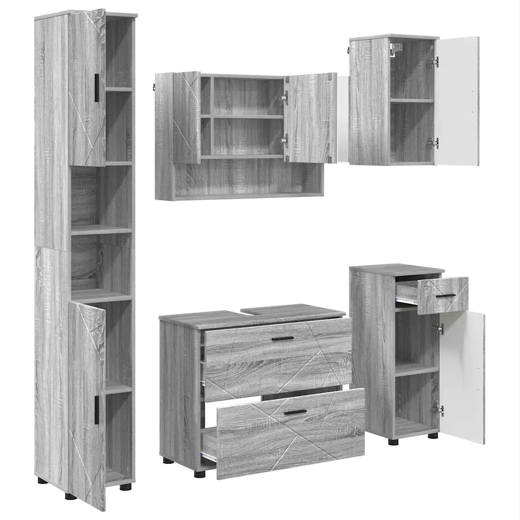 Set di mobili per il bagno con cassetto 5 pcs Grigio Sonoma