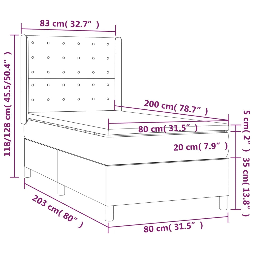 Giroletto a Molle con Materasso-Struttura Letto Nero 80x200 cm in Velluto 855772