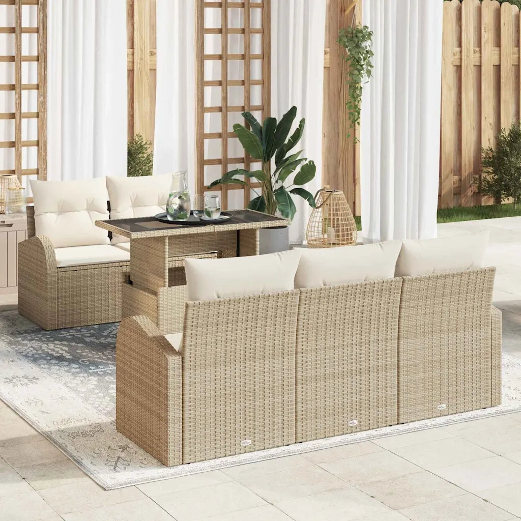 Set Divano da Giardino con cuscino 6 pcs Beige polyrattan