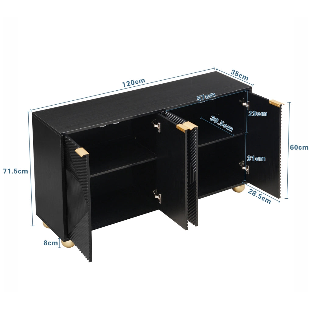 Credenza nera in MDF a 4 ante con ripiani regolabili