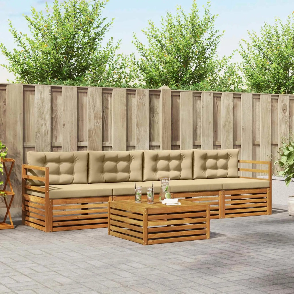 Set di divani da esterno con cuscino 5 pcs Naturale e Beige 3372963