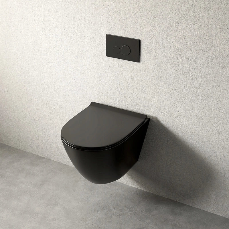 Vaschetta WC nera senza bordo + sedile Duroplast a chiusura graduale – scarico a vortice