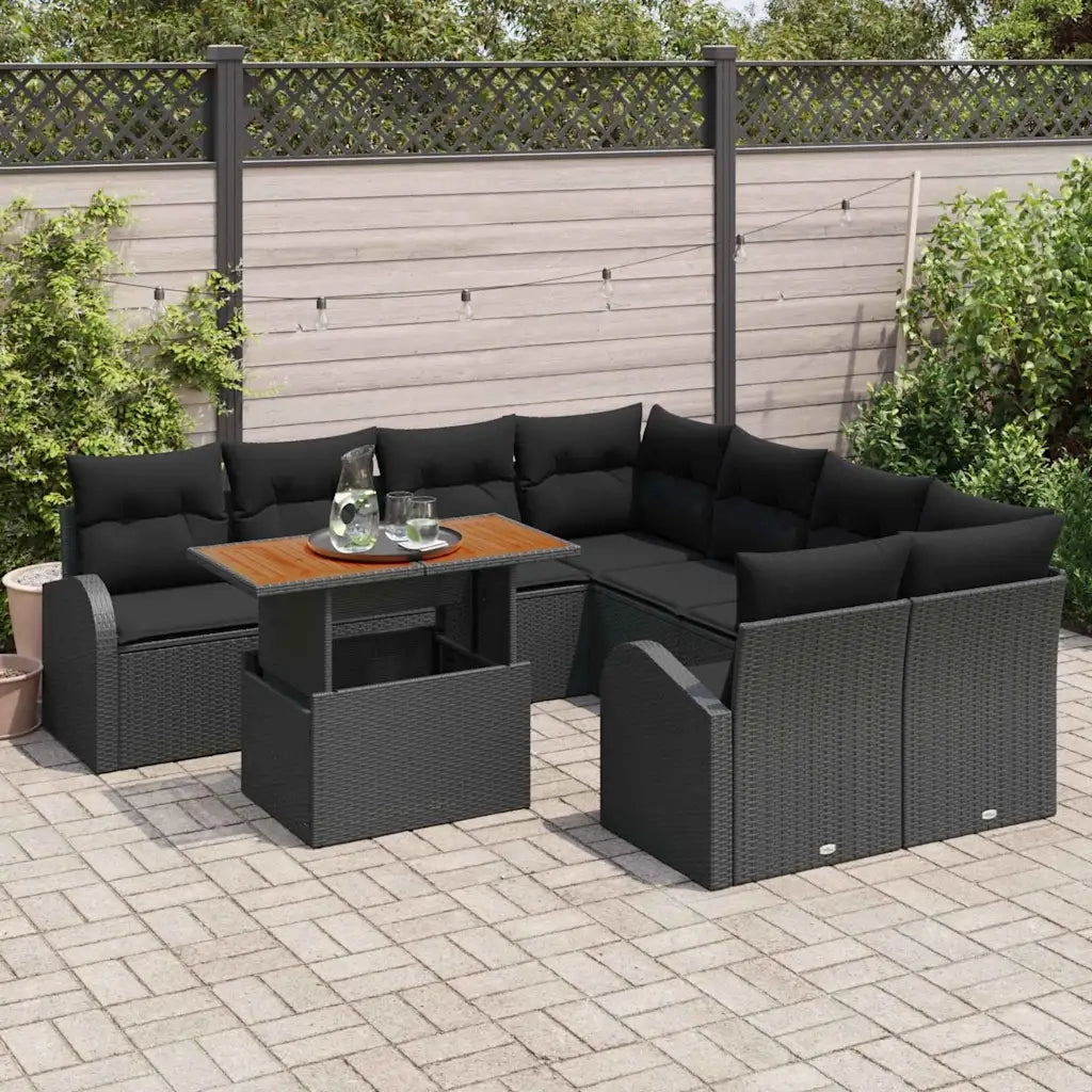 Set Divano da Giardino con archiviazione 9 pcs Nero Poly Rattan