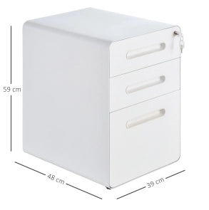 Cassettiera ufficio mobile con 3 cassetti e serratura in acciaio bianco
