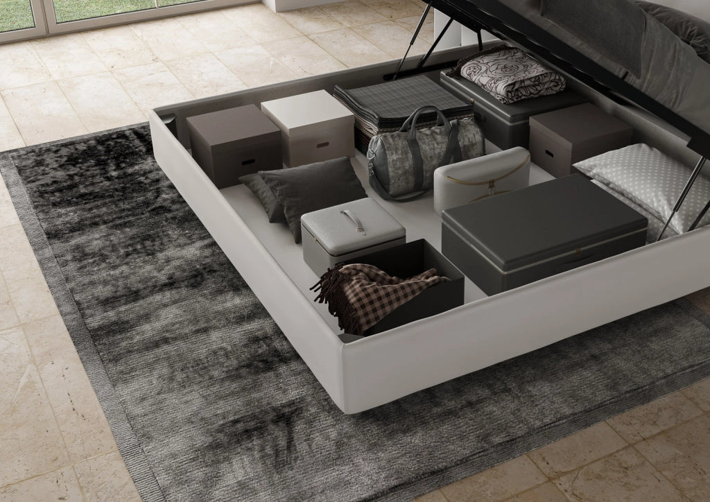 BS COM Letto matrimoniale king size contenitore imbottito 200x210 similpelle bianco