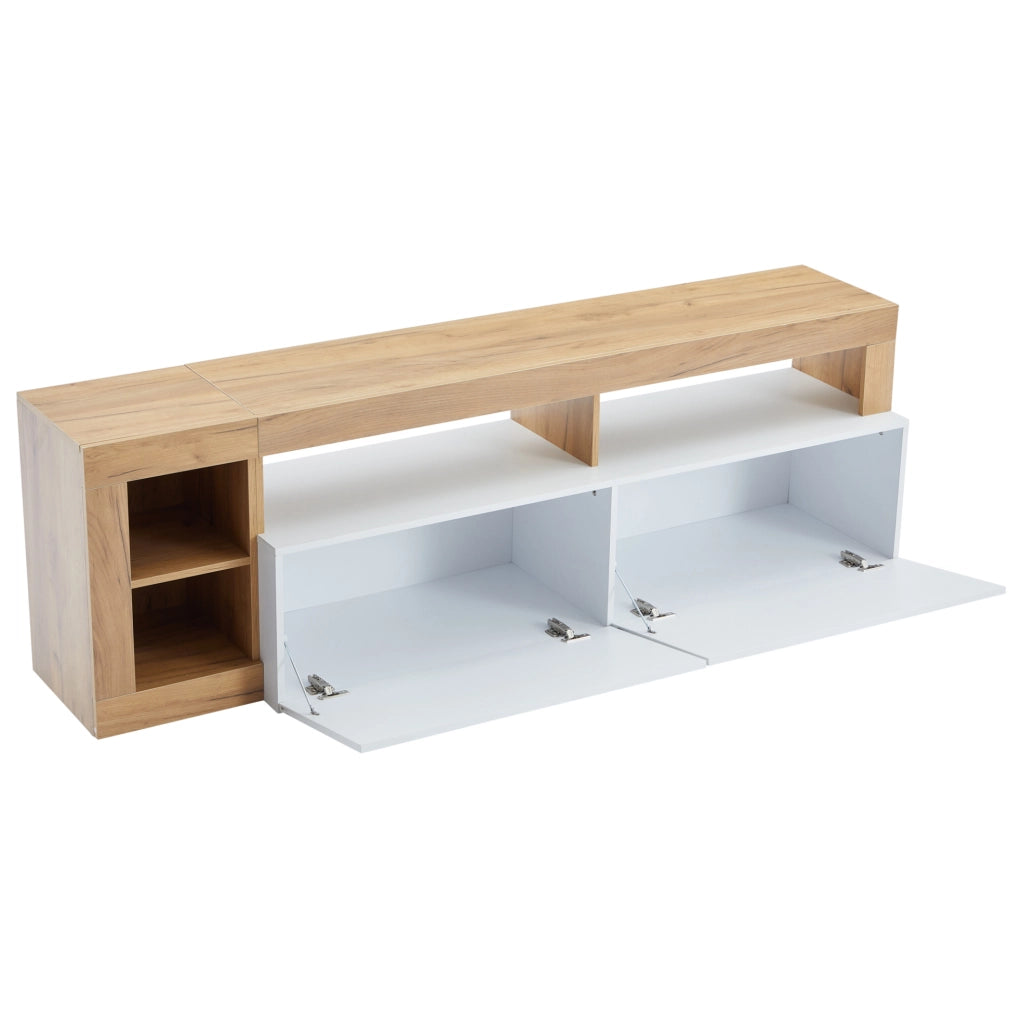 Mobile TV moderno 184x42x58 cm con LED; finitura bianco e legno; in truciolare