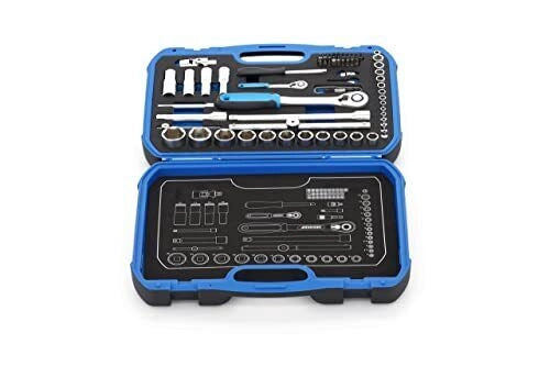 GEDORE 3108902 19 BMC 20 Set di chiavi a bussola 69 pezzi 1-4'' e 1-2'' con cricchetti reversibili e custodia in schiuma colore Blu