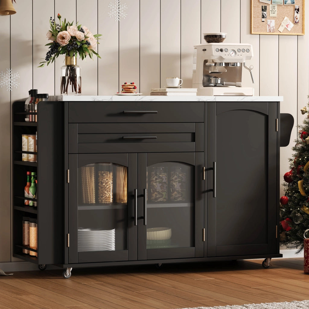 CARRELLO DA CUCINA con piano ribaltabile 120 x 45 (70) x 90 cm MDF nero