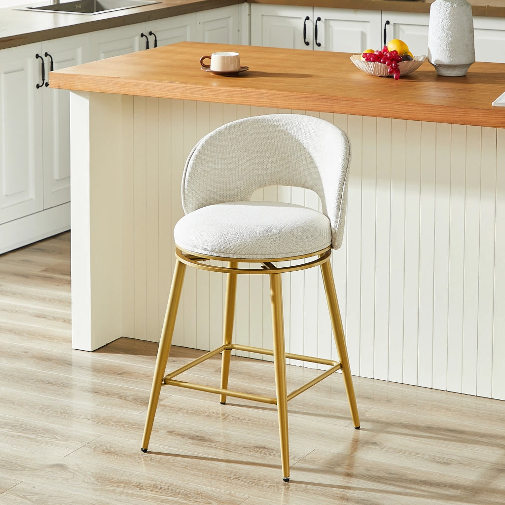 Set di 2 sgabelli da bar girevoli con rotazione 360° e poggiapiedi in tessuto beige