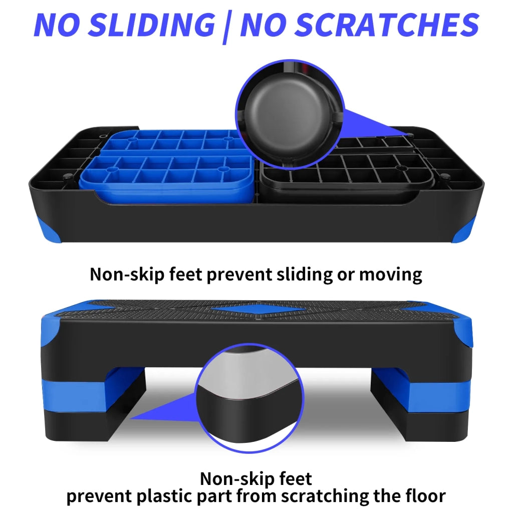 Step Aerobico Regolabile, Pedana 68,5 cm con Altezze 10/15/20 cm, Blu