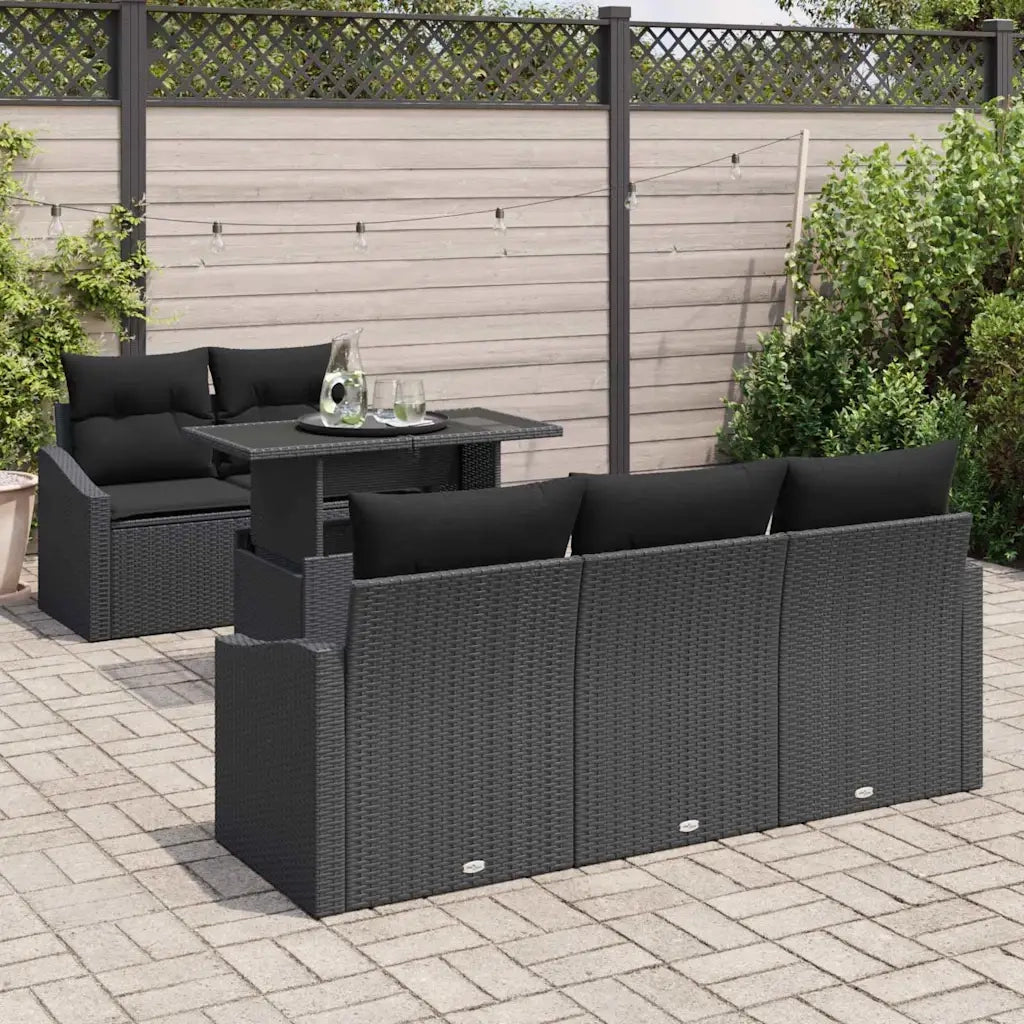 Set Divano da Giardino con archiviazione 6 pcs Nero polyrattan