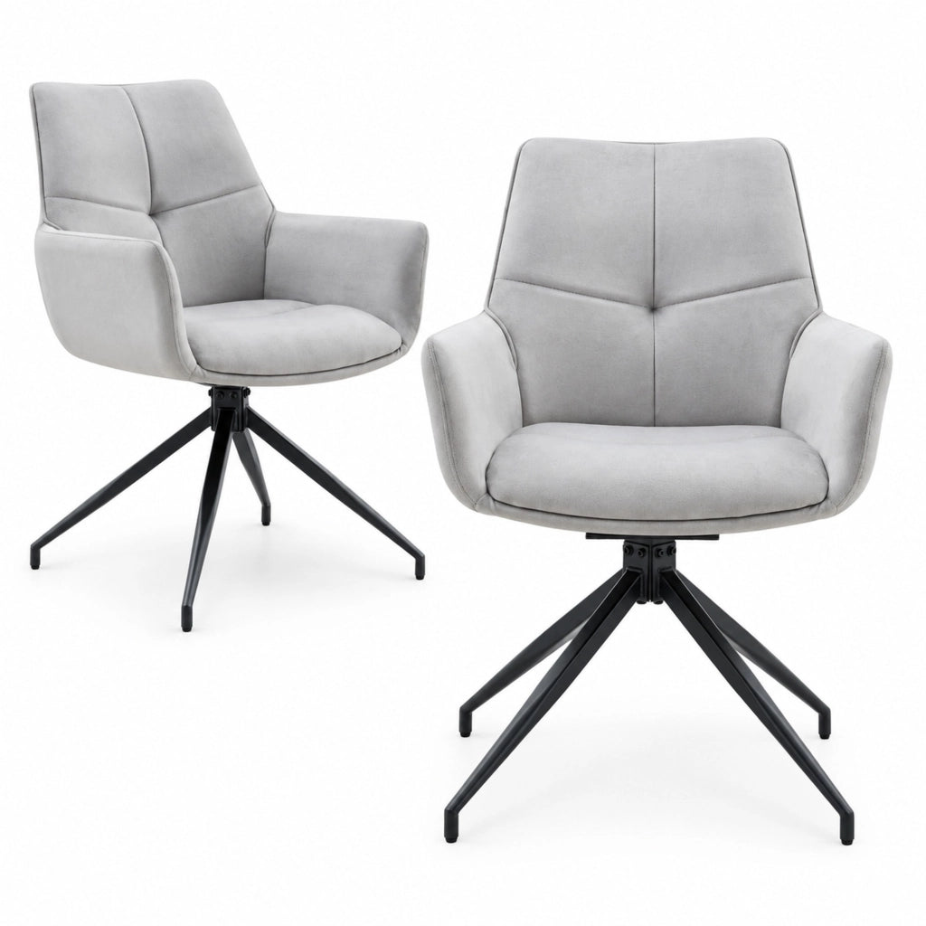 Sedia da pranzo girevole 2 pezzi 85 cm, tessuto grigio chiaro e metallo nero