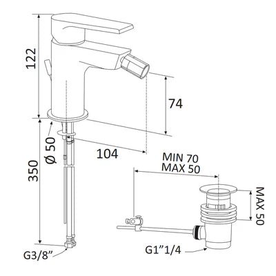 MONOCOMANDO BIDET LINEA ARTIC- Nero Opaco- MARIA- pezzi 1