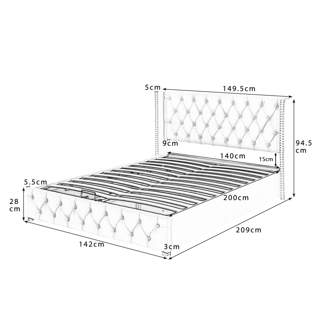 letto imbottito velluto beige 140 x 200 cm