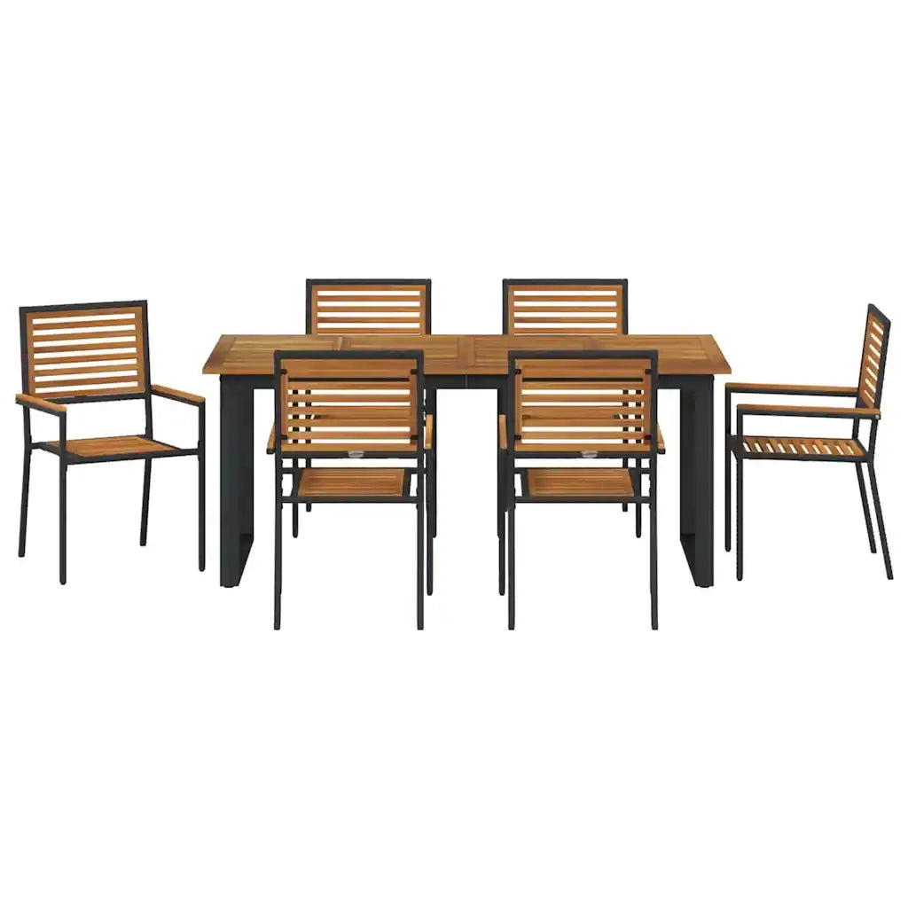 Set da Pranzo per Giardino 7 pcs Nero Legno di Acacia Massello 3365463