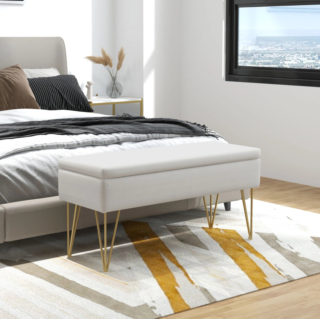 panca contenitore 100 x 40 x 49 cm avorio – contenitore integrato senza materasso