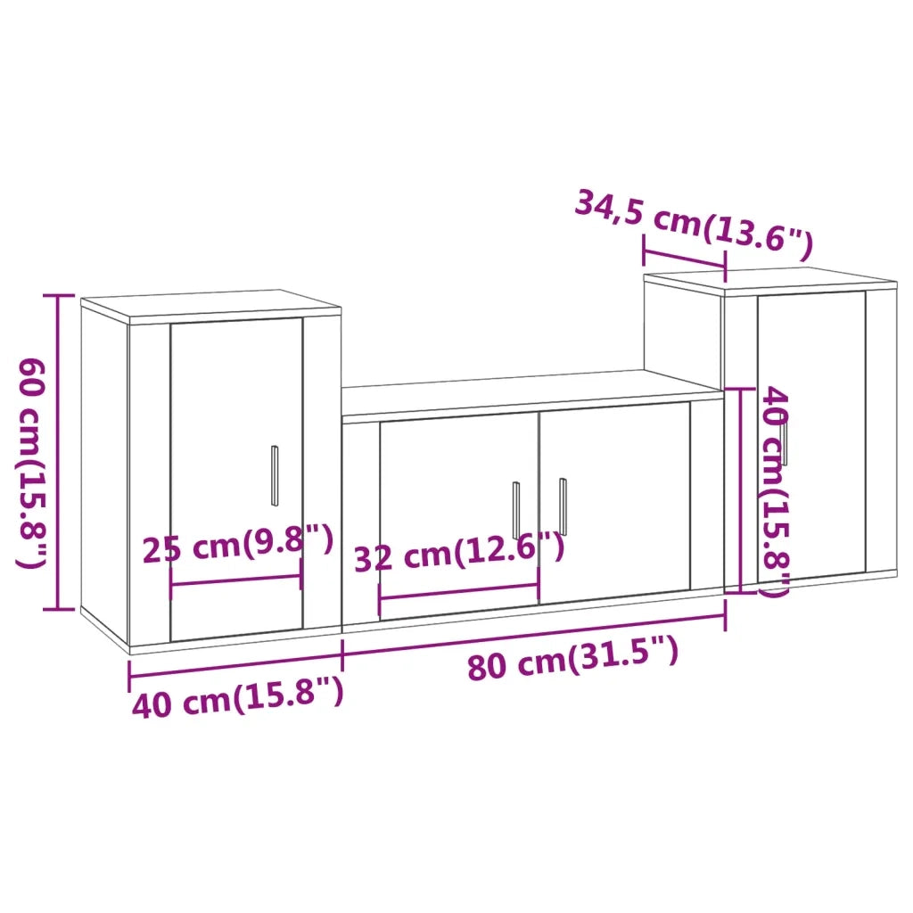 Set Mobili Porta TV 3 pz-Set di 3 Credenza per TV Bianco in Legno Multistrato 966175