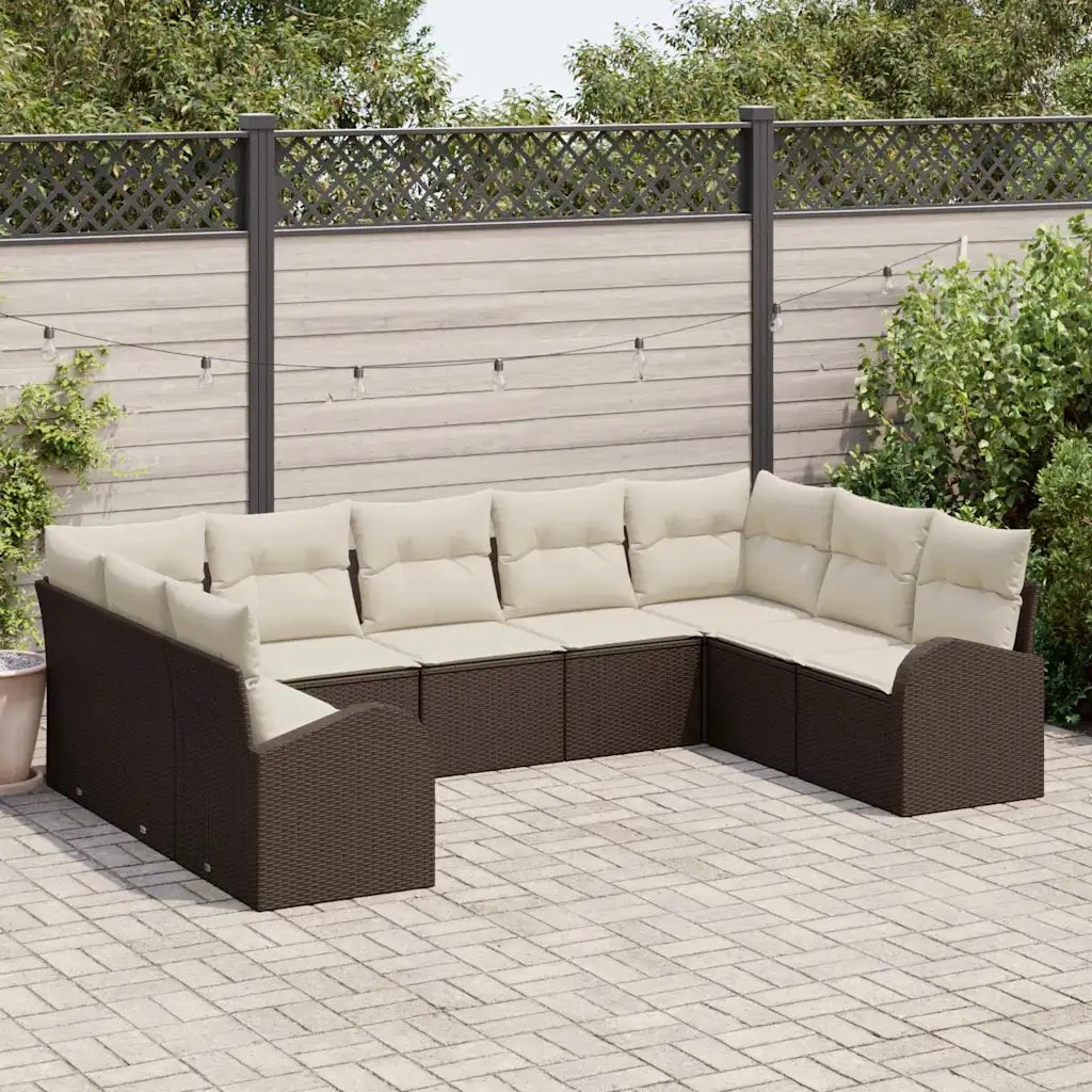 Set Divano da Giardino 9 pcs Marrone e bianco polyrattan