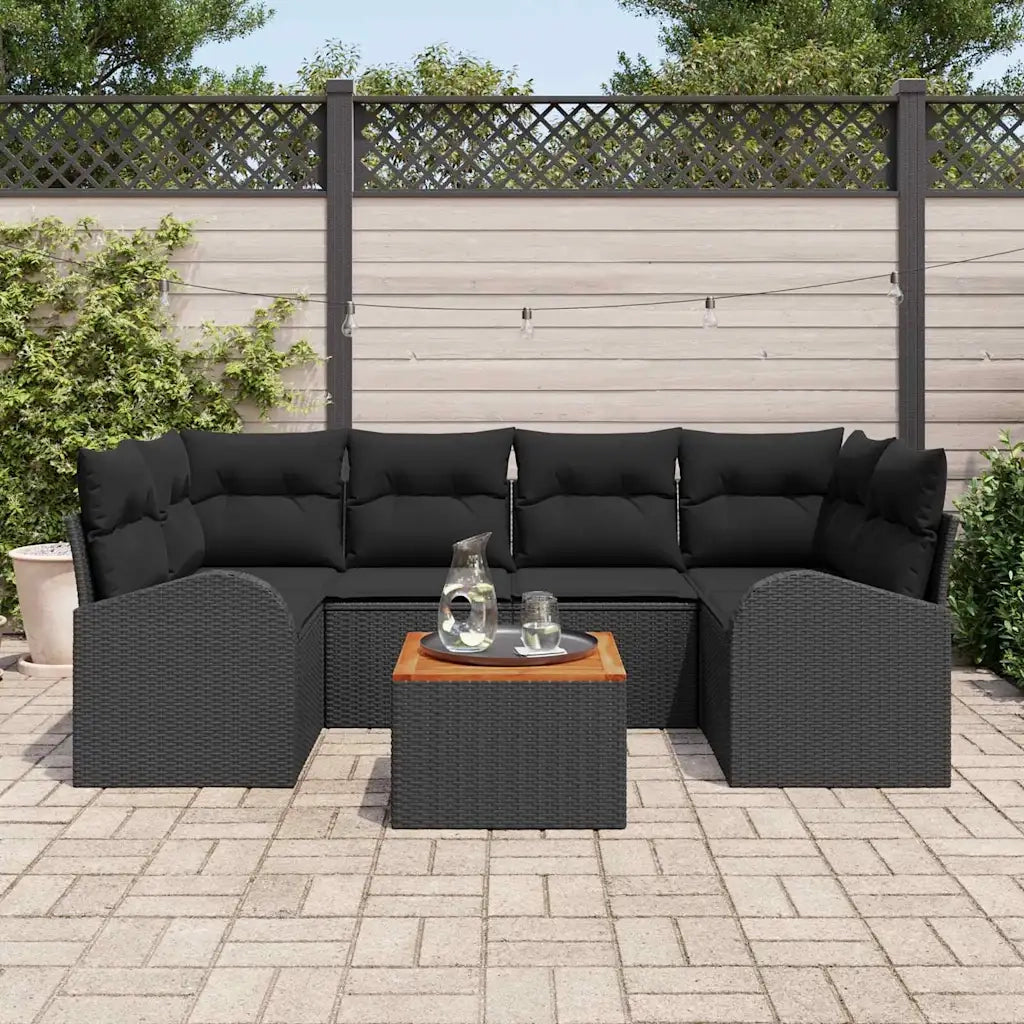 Set Divano da Giardino con cuscino 7 pcs Nero polyrattan 3347534