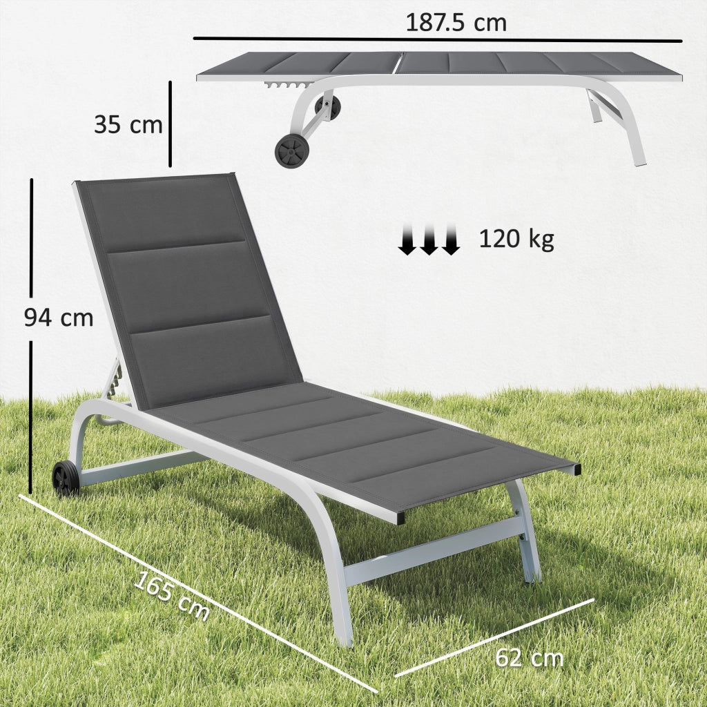 Lettino da Giardino con Ruote ¨C Minimal ¨C Texteline Grigio Scuro e Bianco
