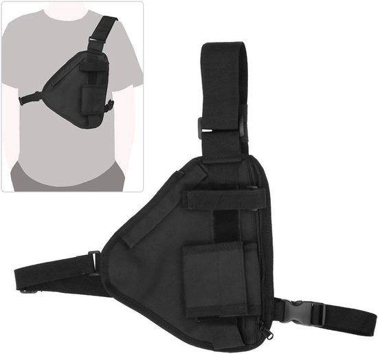 Holster multifunzionale per walkietalkie - Nero - Tasca pettorale - Portatile - Cinturino regolabile - Radio a due vie - Accessorio - Adatto per diversi modelli.