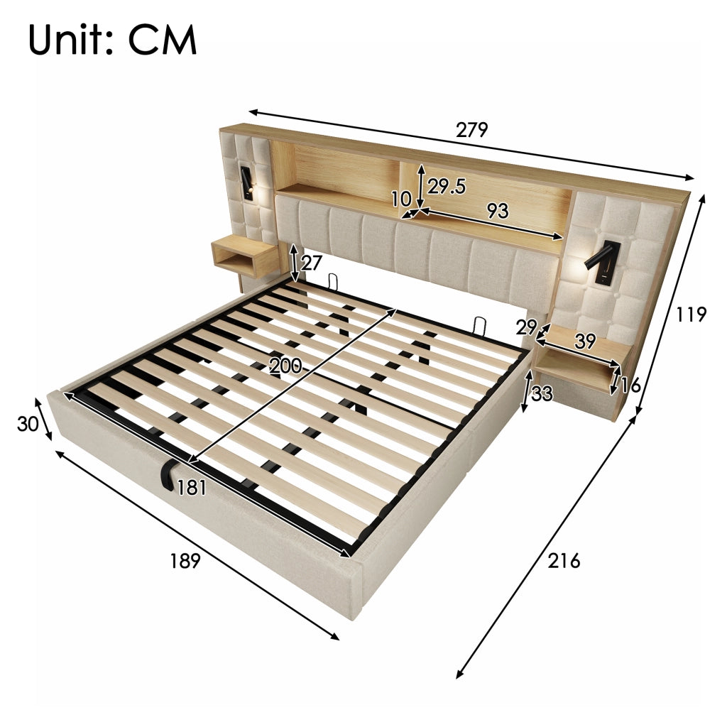 letto imbottito lino beige 216 x 279 cm