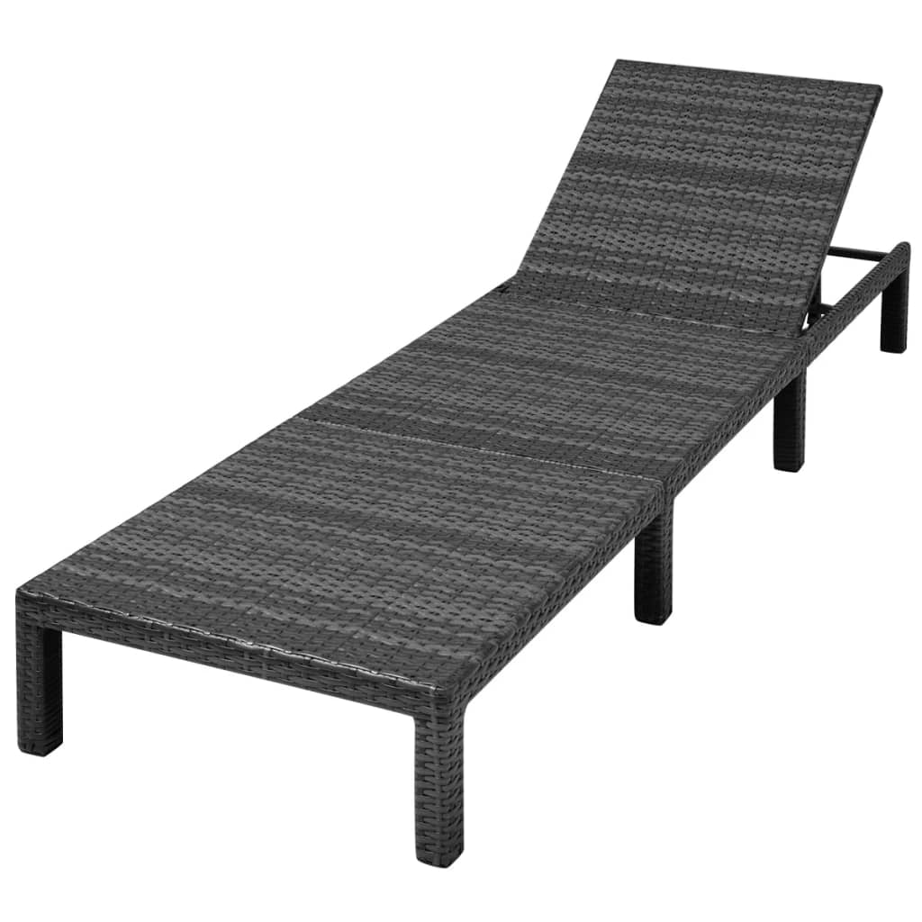 Lettino prendisole sedia a sdraio lettino prendisole letto da giardino mobili da esterno per patio con cuscino resina intrecciata nera 02_0012525