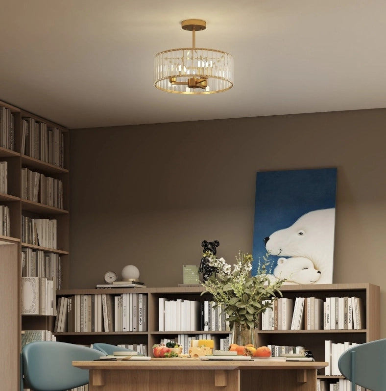 Lampada da soffitto ULEVR ?39 cm con paralume in cristallo e 3 attacchi E14, metallo dorato