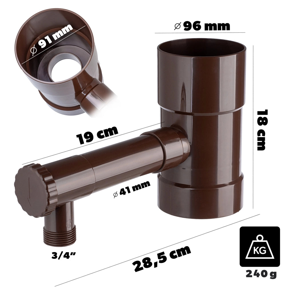 Collettore di acqua piovana KADAX con valvola di raccolta per grondaia da 90 mm