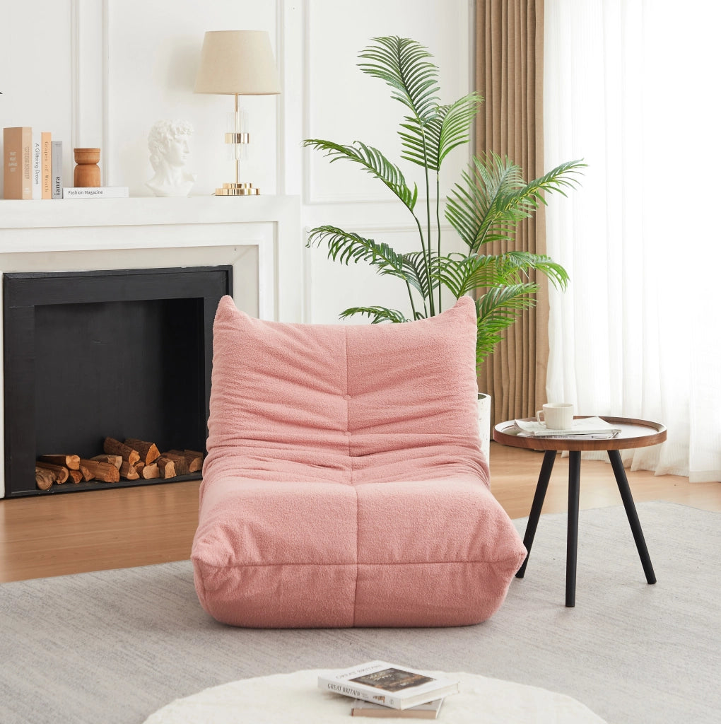 Poltrona da pavimento ULEVR 97 cm in tessuto teddy rosa, imbottita in schiuma elastica, design con bottoni