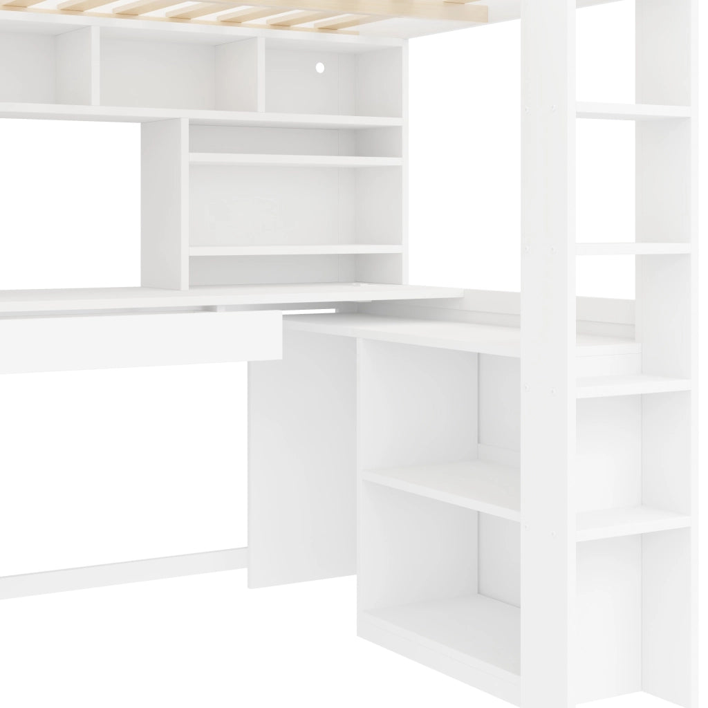 Letto a soppalco 90x200 cm con scrivania; armadio; LED e cassetto bianco
