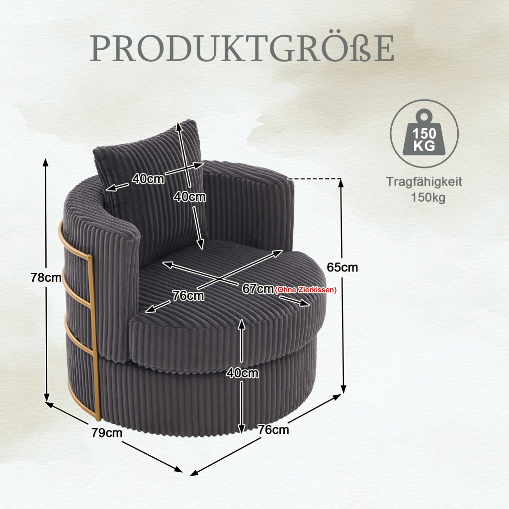 Poltrona girevole 360° in corda grigia con seduta imbottita, vano contenitore e portata 150 kg