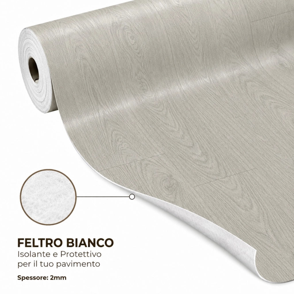 1 x 15 m (15 m²) Pavimento Vinilico a Rotolo Effetto Legno Rovere Tortora – Spessore 2 mm con Feltro Fonoassorbente