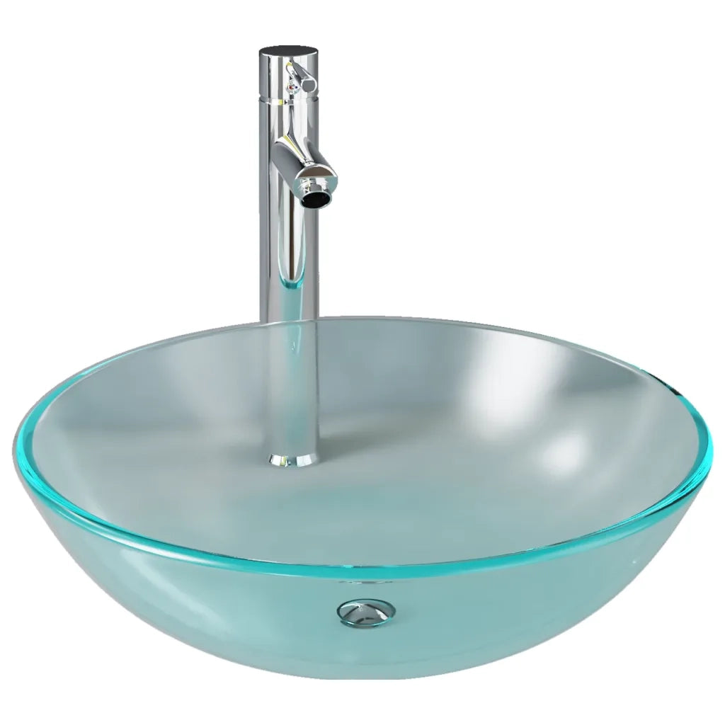 Lavandino con Rubinetto e Piletta in Vetro Temperato Satinato 3098444
