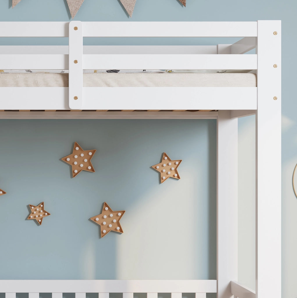 Letto a soppalco per bambini 90x200 cm con scala ad angolo in pino bianco
