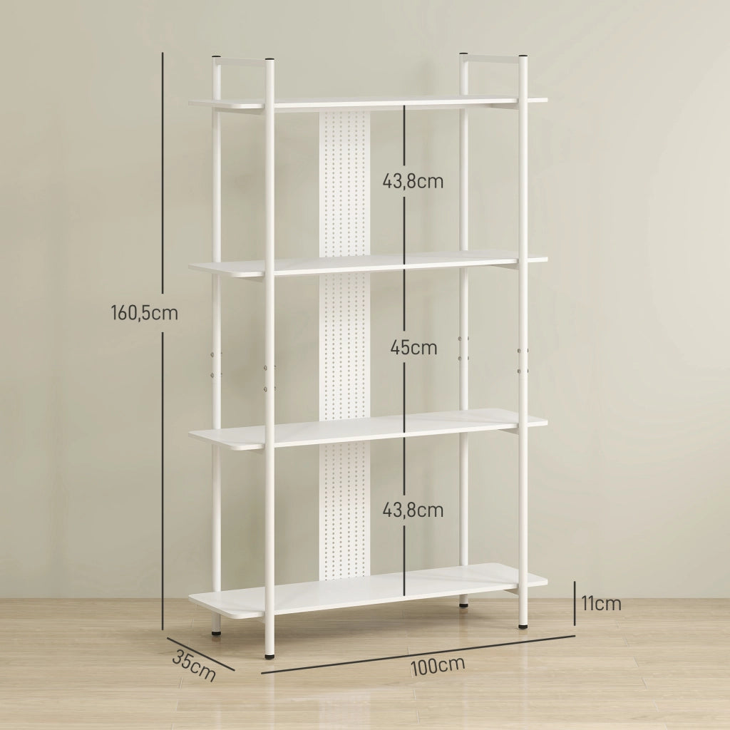 Libreria 4 Ripiani con Pannello Perforato e Struttura Metallo ¨C Xylo ¨C Bianco Scaffale Stretto Ufficio