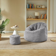 Poltrona sacco a fiore con poggiapiedi in peluche grigio HOMVRA