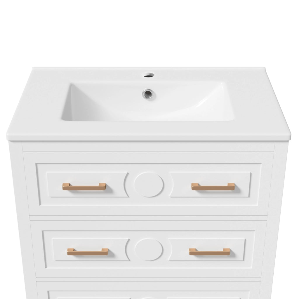 Mobile bagno bianco 76,5 x 47 x 82 cm con lavabo in ceramica integrato e 3 cassetti silenziosi
