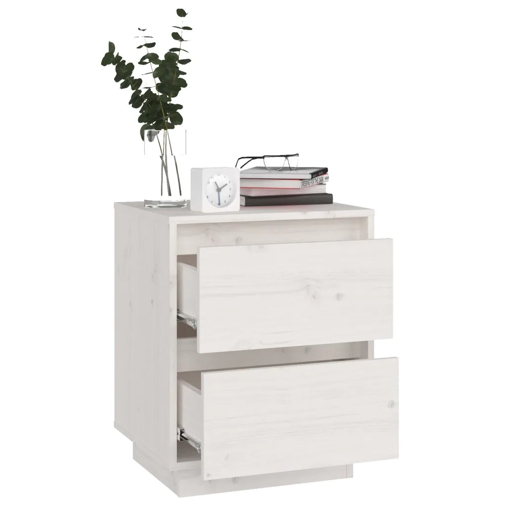 Comodini 2 pz Bianchi 40x35x50 cm in Legno Massello di Pino 813318