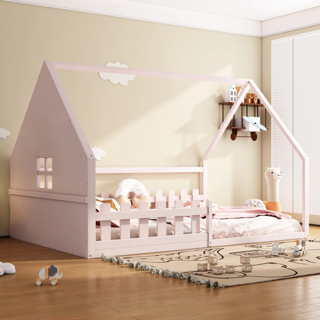 LETTO PER BAMBINI A CASETTA 140x200 cm Legno di pino Rosa